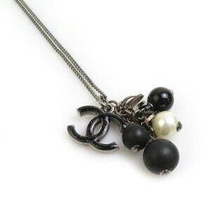 CHANEL Black Pearl Logo Necklace